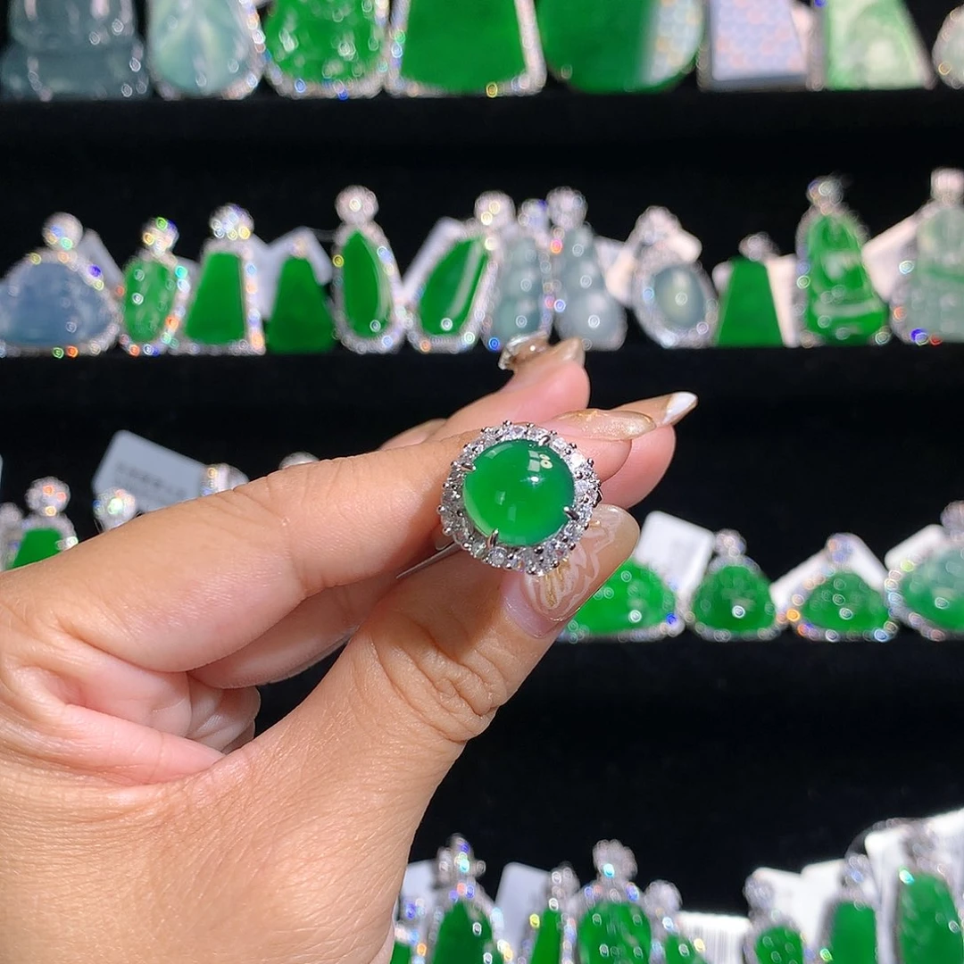 【闪购商品】翡翠戒指银S925镶嵌天然翡翠