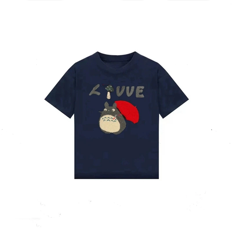 【龙猫】2025龙猫撑伞毛巾绣卡通重磅修身显瘦短袖圆领棉T恤