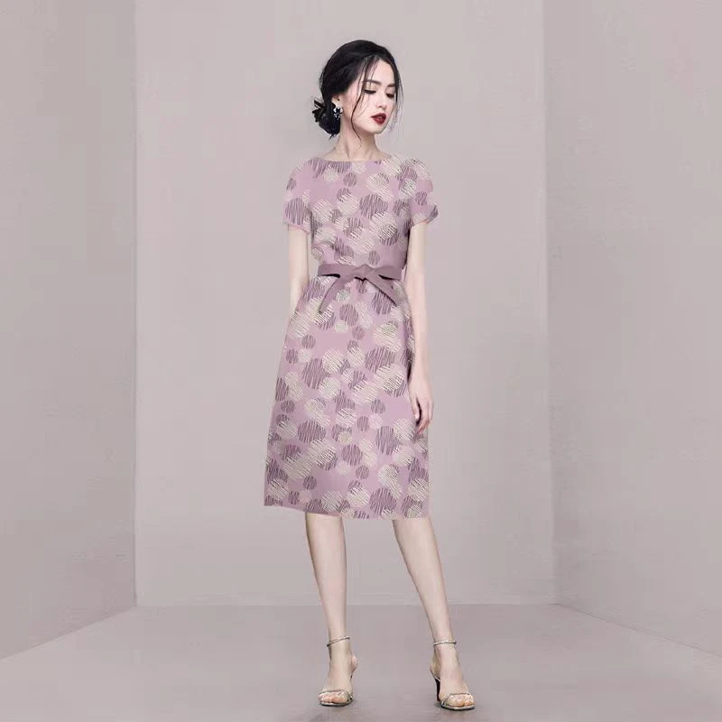 轻熟风圆点印花收腰连衣裙夏高级感气质大牌显瘦中长裙子