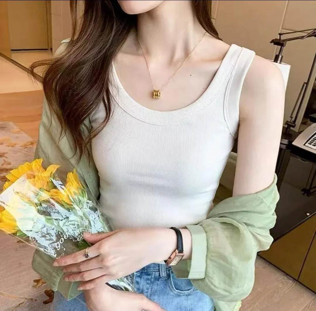 女士防走光螺纹宽边百搭无袖吊带背心内外穿打底衫夏季