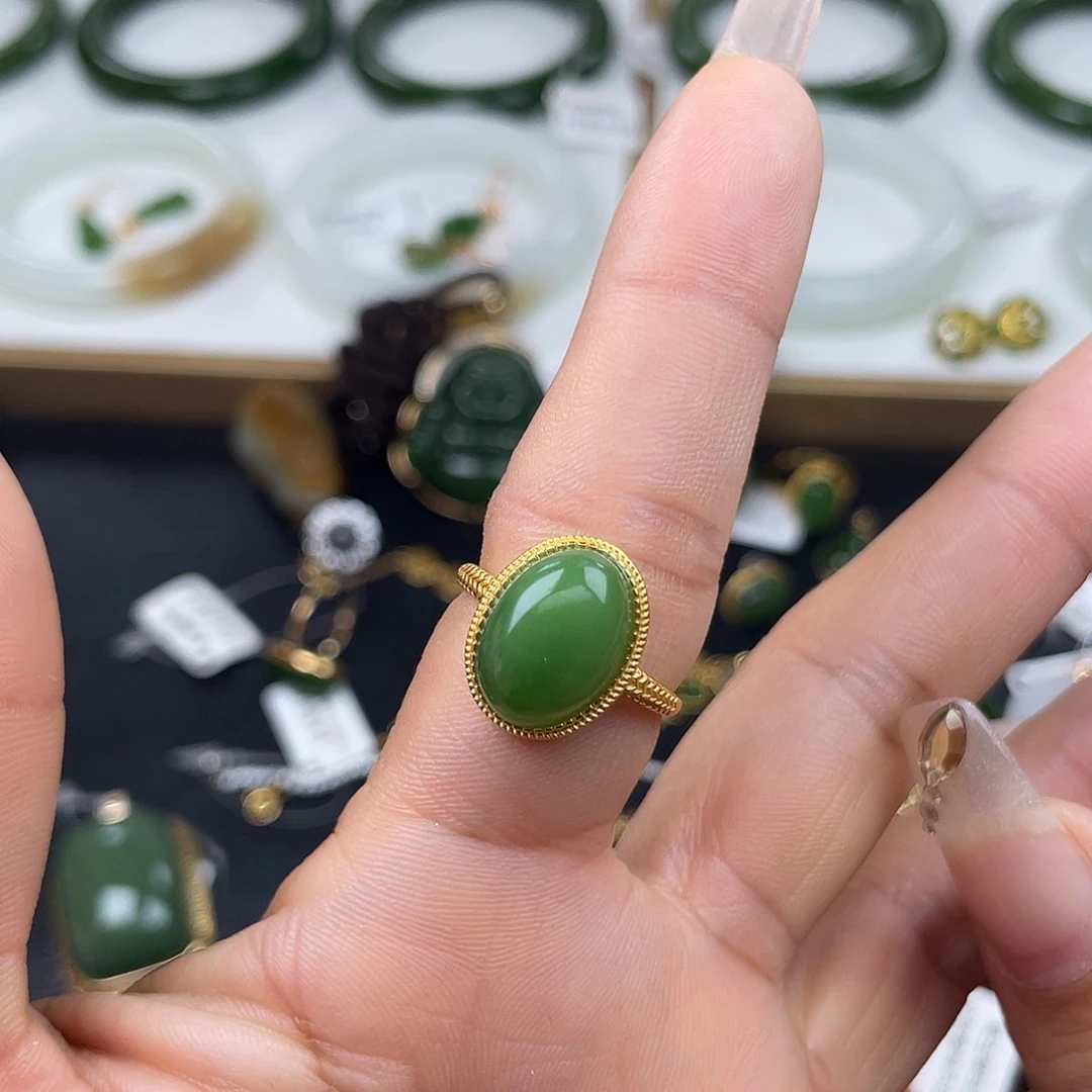 和田玉（碧玉）戒指银S925镶嵌