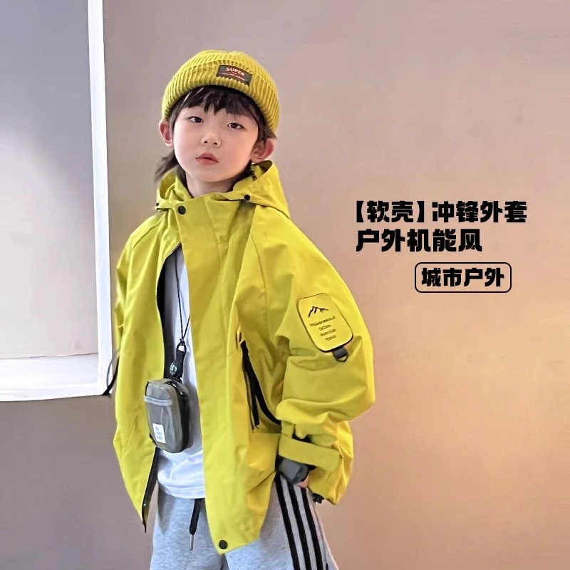 男童防风外套儿童2025早秋新款韩版百搭拉链衫中大童连帽休闲上衣