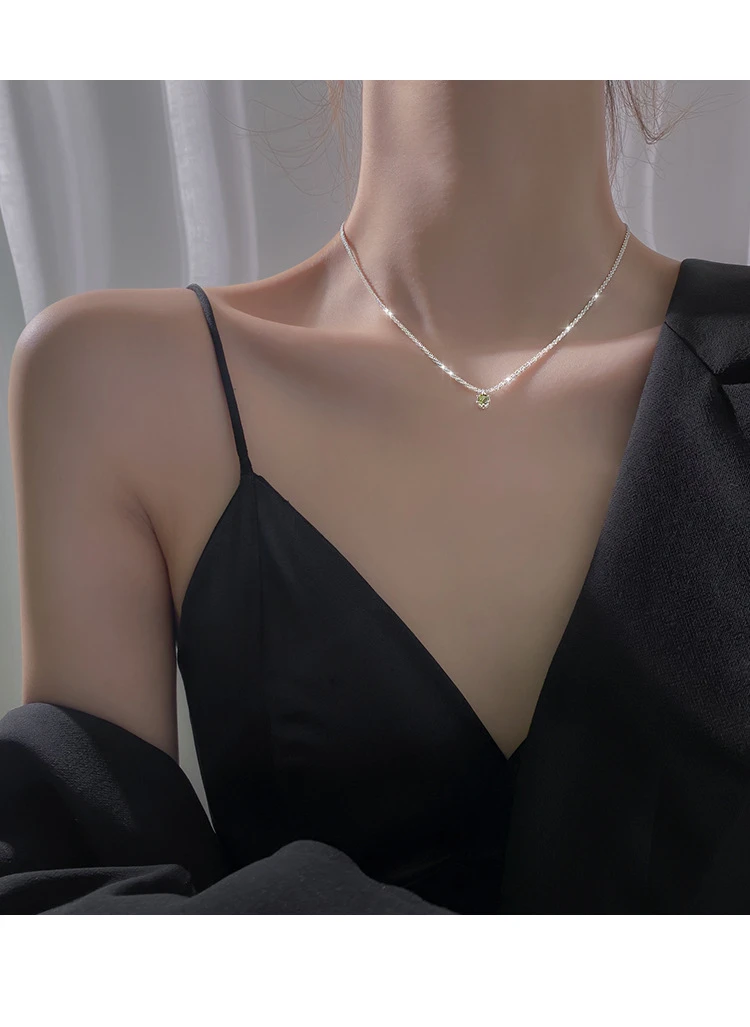 钛钢莫桑石项链 甜美高级感锁骨链轻奢吊坠森系温柔仙气女