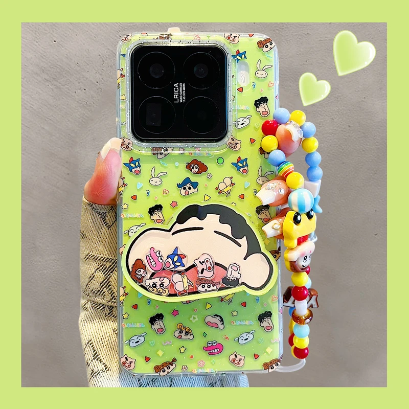 适用小米15手机壳小米15pro卡通绿色蜡笔小新头像摇摇乐小米14pro