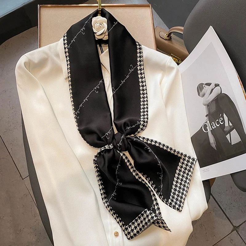 长条丝巾百搭气质轻奢围巾女新款装饰飘带领简约仿真优雅高级感