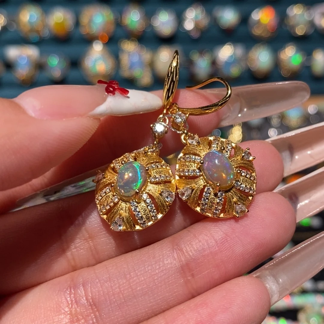 欧泊银S925镶嵌耳饰