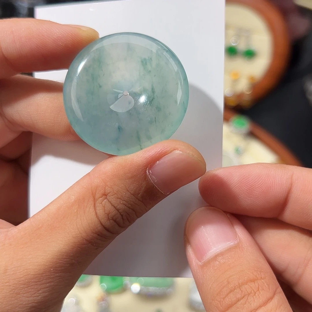 翡翠未镶嵌颈饰冰种起胶起光飘花平安扣36-6.7