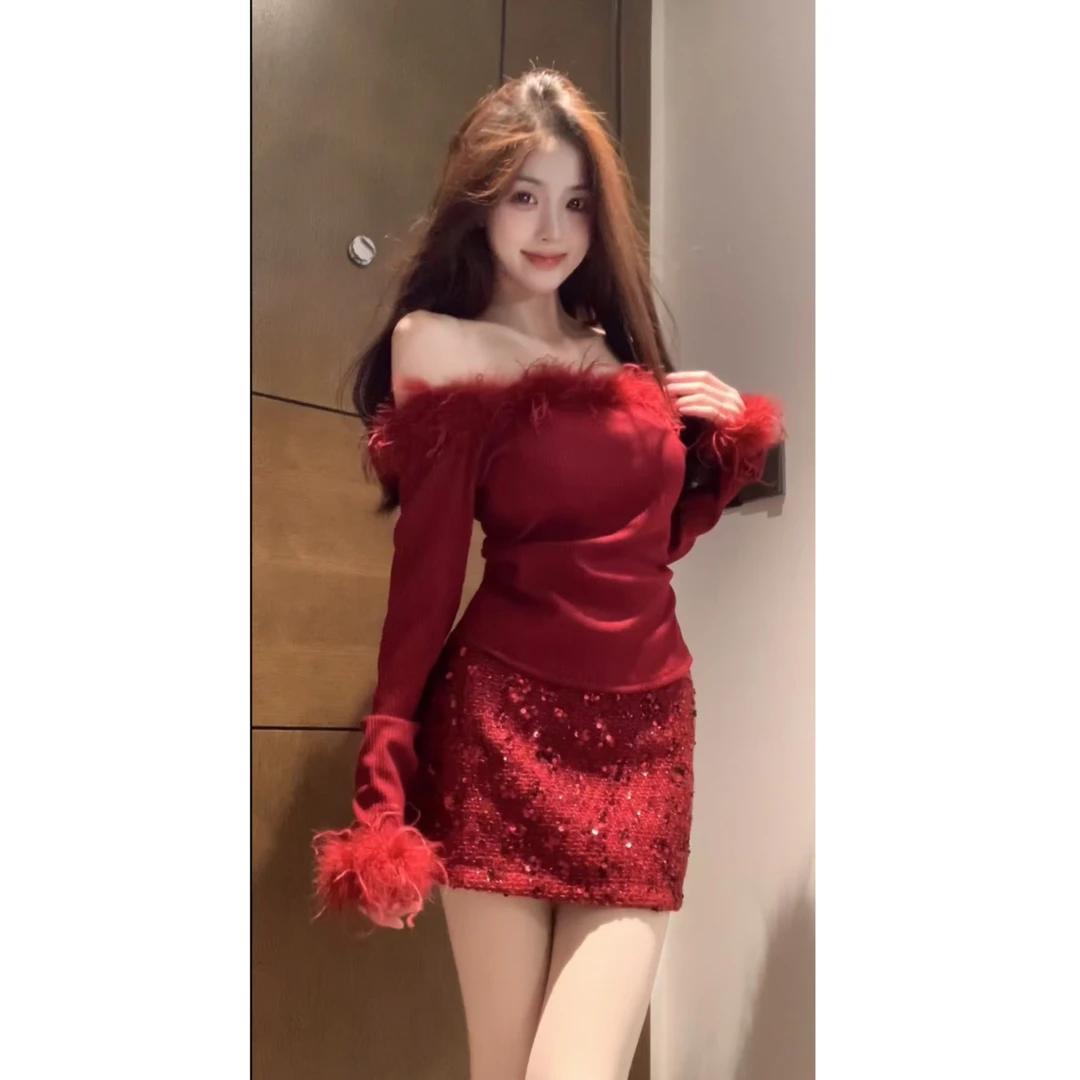 【XIAOBAWANG】纯欲辣妹风喇叭袖时尚套装女2024新款修身显瘦上衣