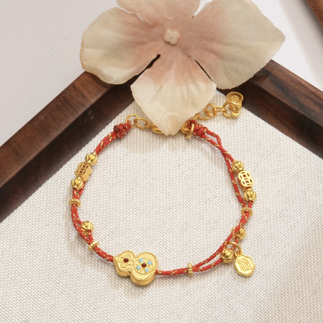江江Z【钱币葫芦珐琅红绳】 -足金999精工5G手绳(附加88)