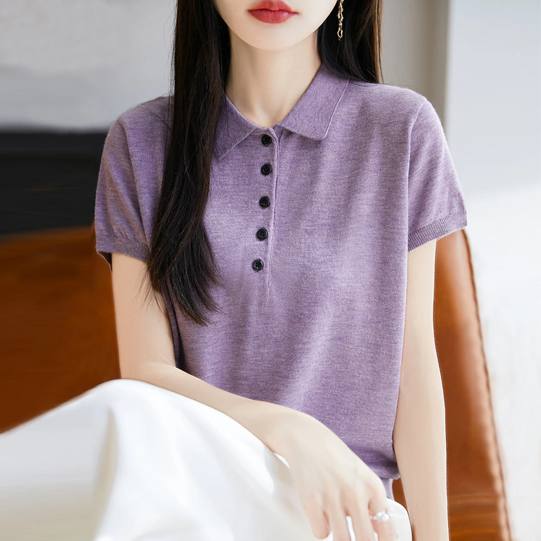 胖mm夏装大码冰丝针织衫女士短袖t恤2025新款遮肚子显瘦翻领上衣