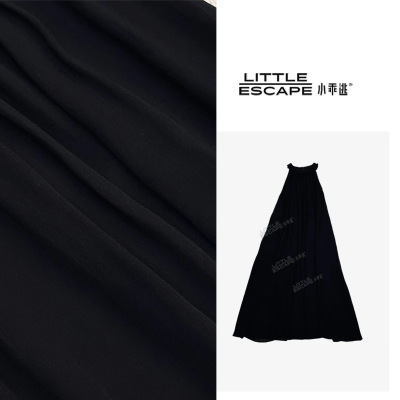 小乖逃X挂脖无袖黑色连衣裙A摆净色后拉链带腰带连衣裙 M8676