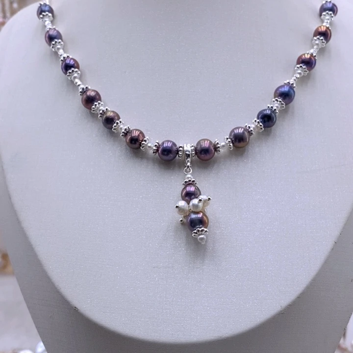 耳饰银S925镶嵌淡水珍珠