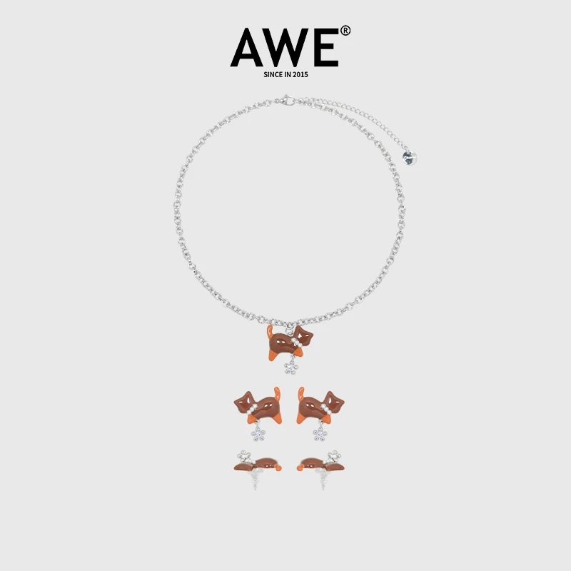 AWE 钛钢项链 搪瓷猫咪吊坠周深朱志鑫同款锁骨链女小众设计饰品