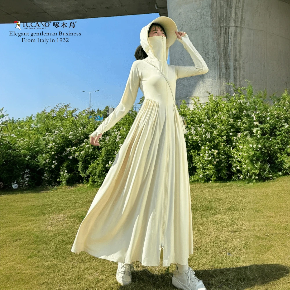 TUCANO/啄木鳥长款防晒衣女夏季防紫外线收腰长裙冰丝开衫防晒袍