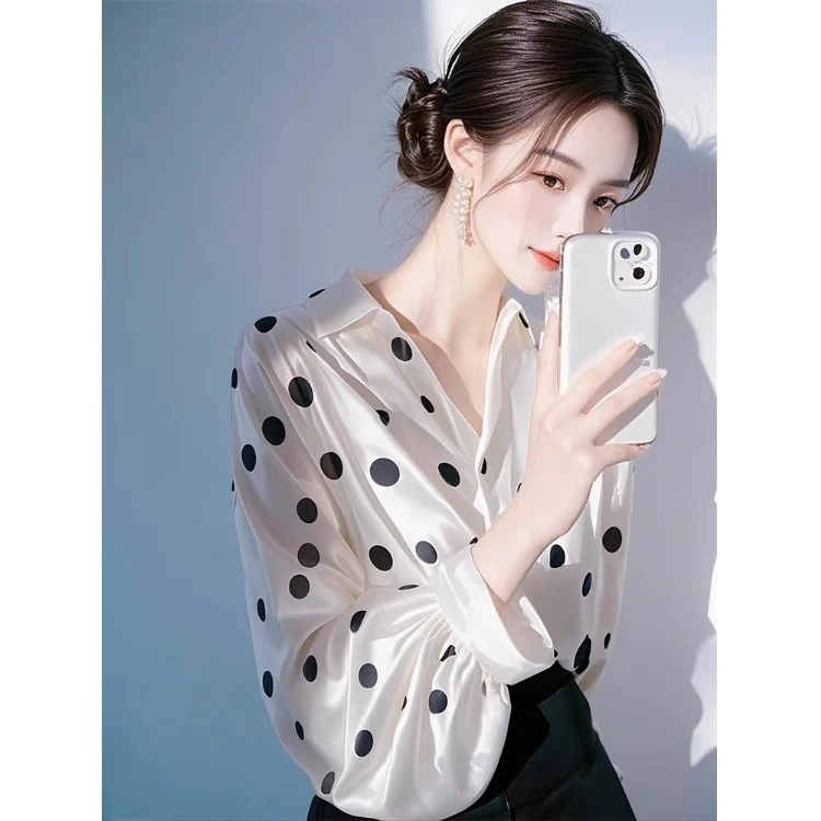 欧货爆款波点缎面衬衫女2025早春新款法式高级感气质独特好看上衣