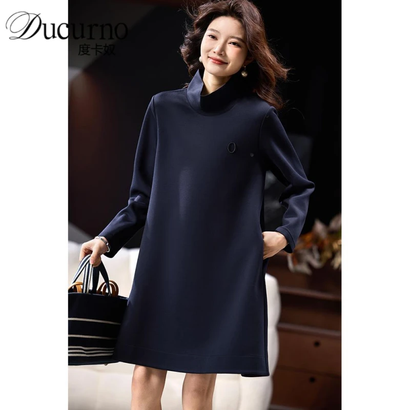 洋气时尚立领连衣裙女早秋2025年新款韩版宽松中长裙大码女装潮