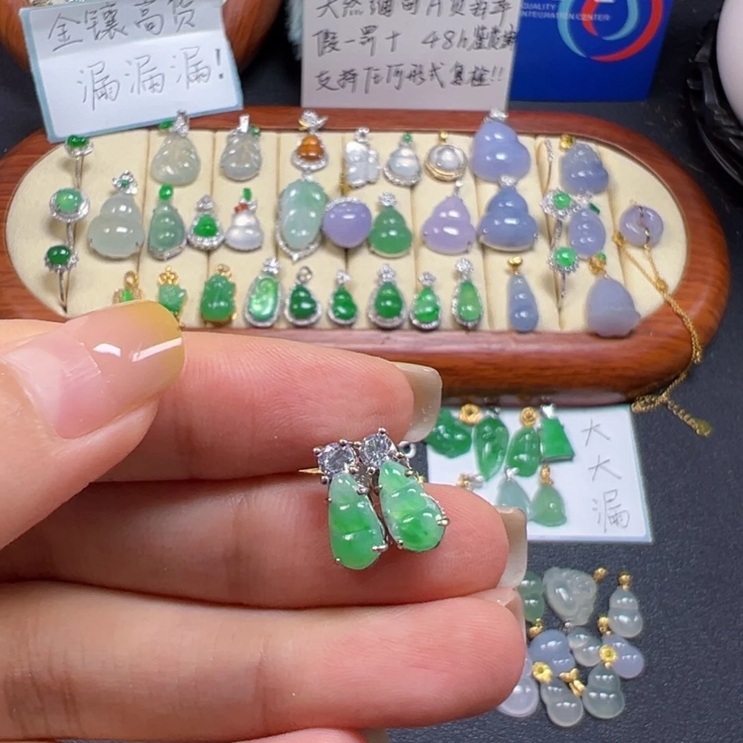 银S925镶嵌翡翠耳饰6