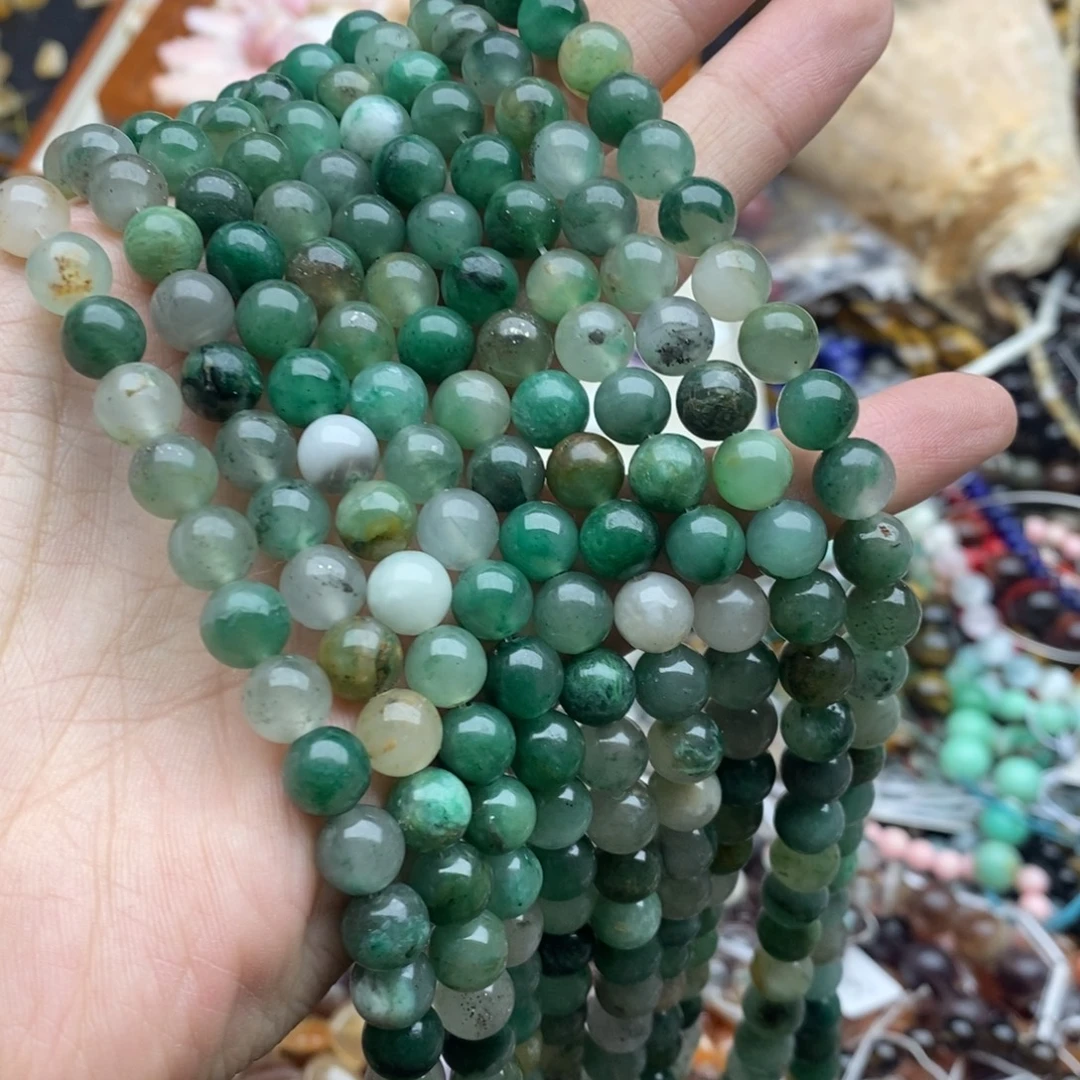 玛瑙/玉髓未镶嵌珠宝半成品两条天然非洲翠圆珠8mm微瑕