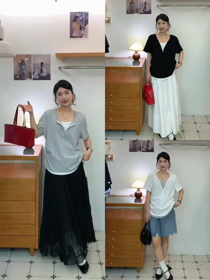 170-F2633-大码正肩假俩件T