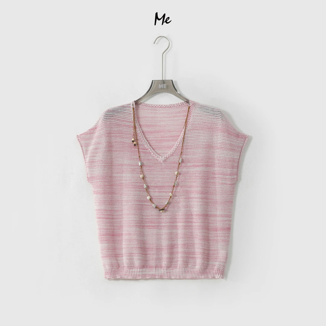 ME【冰川玫瑰 （含配饰）】冰麻镂空显瘦舒适时尚百搭针织衫MESS6029