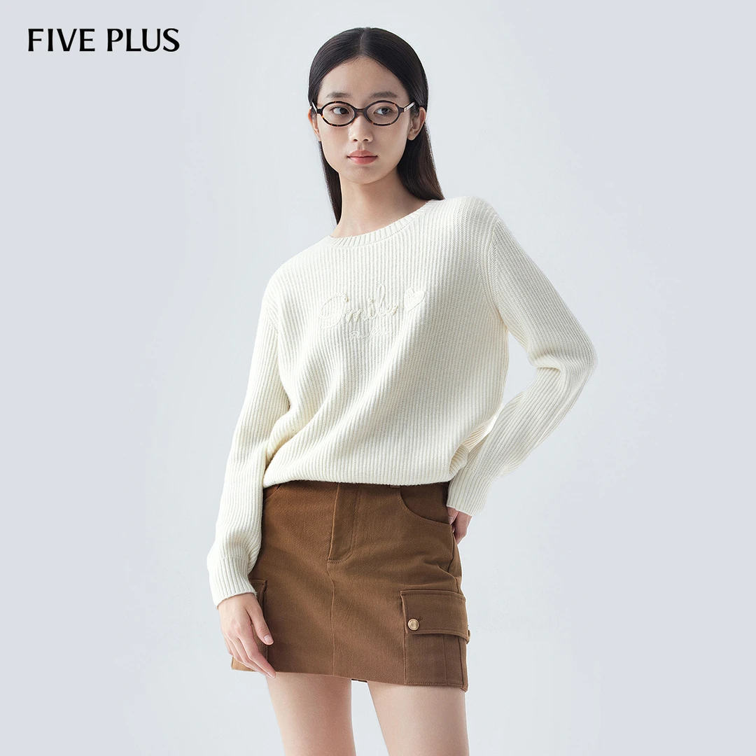 FIVE PLUS冬装羊毛针织衫女软糯保暖毛衣套头字母通勤2LA4030030