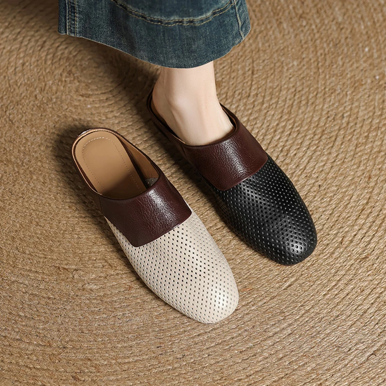 2025夏季慵懒复古风平底后空洞洞时装半拖凉鞋1681190