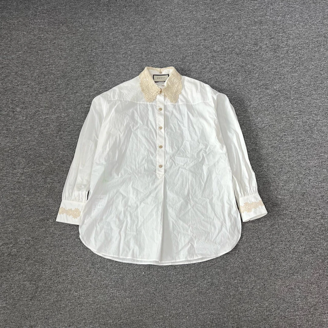 99新 GUCCI/古驰 Gucci 蕾丝领 衬衫 38码