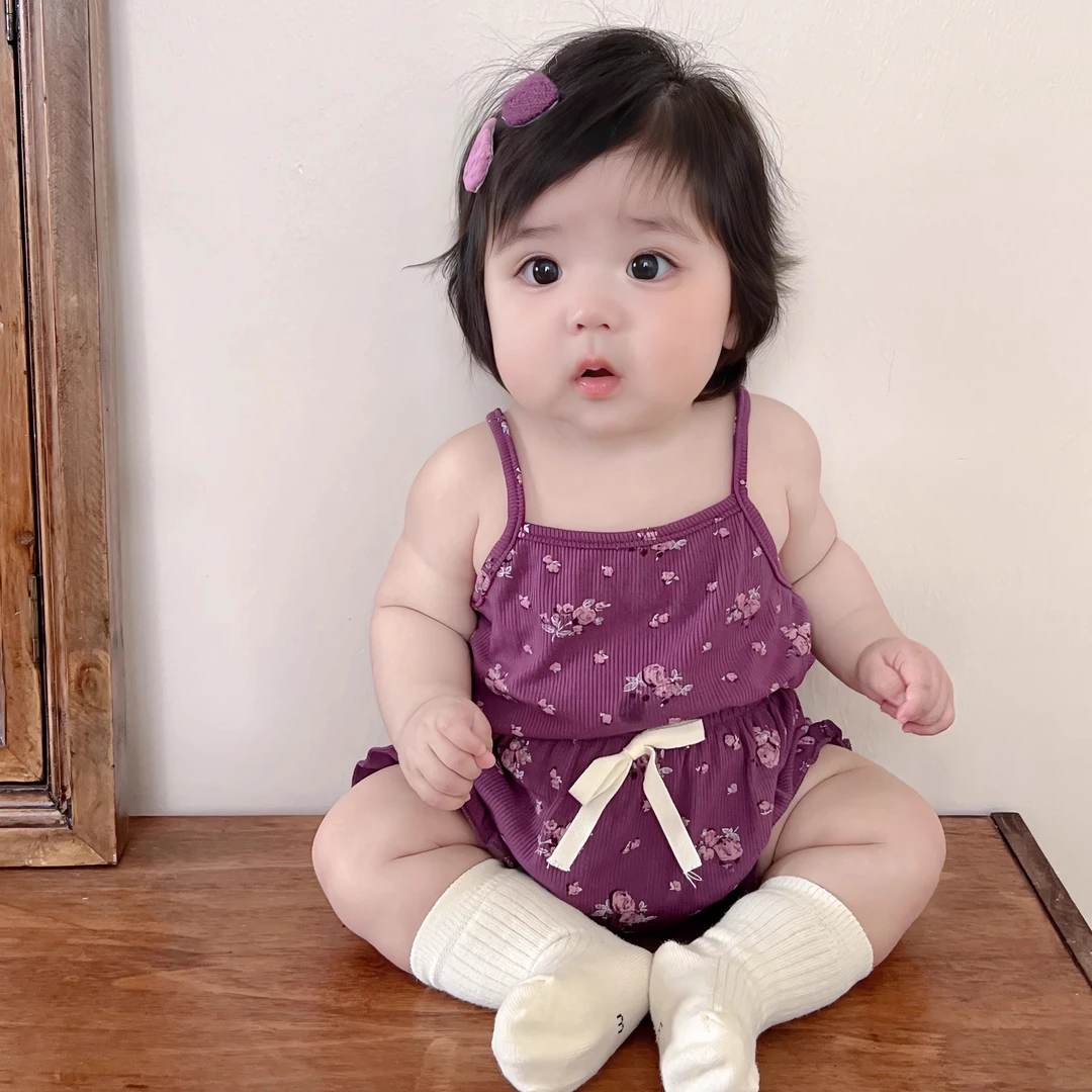 婴儿衣服夏薄款两件套女童韩系吊带背心包屁裤套装宝宝夏日外出服