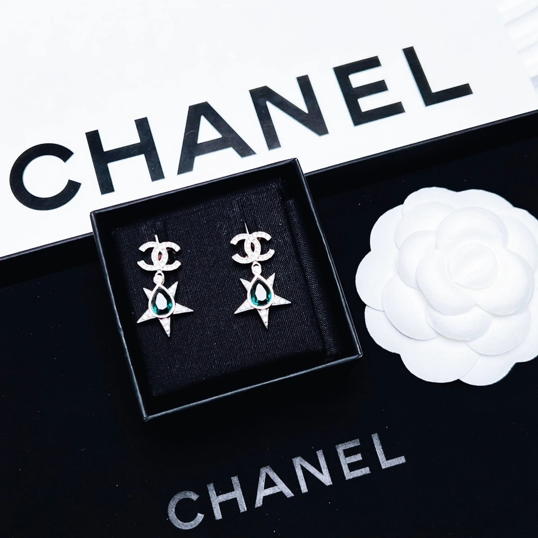 95新 Chanel/香奈儿 柚礼中古/香奈儿双C绿星芒耳钉CP502007