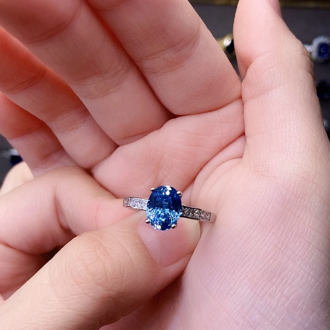 戒圈海蓝宝石银S925镶嵌