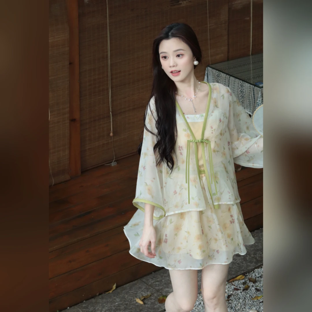 瑶西【花间雨】新中式夏季原创设计碎花日常气质古风印花三件套2