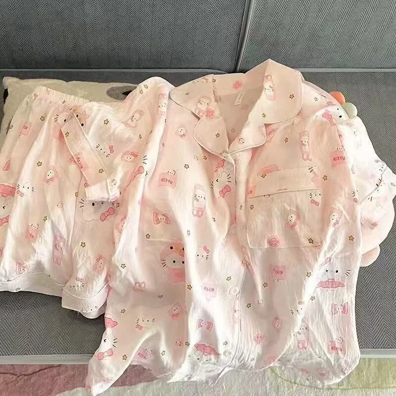 夏季云朵棉睡衣女短袖短裤套装2025新款翻领睡衣可外穿家居服套装