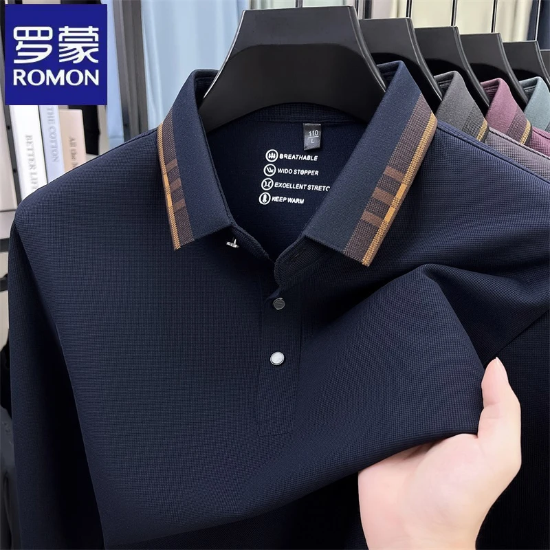下架时尚商务中年爸爸装长袖Polo衫春秋季纯色休闲翻领男士t恤衫
