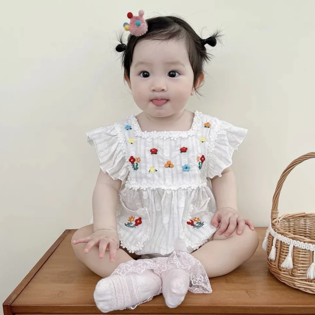 瑾上花语立体飞袖包屁衣女宝宝夏季连体衣优雅可爱外出服