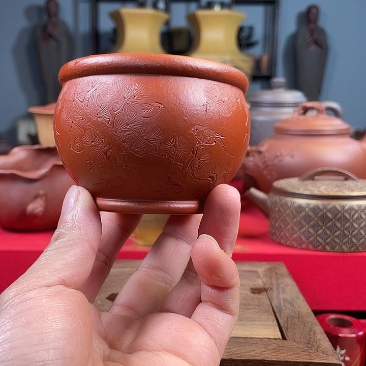 茶杯紫砂朱泥缸杯微瑕