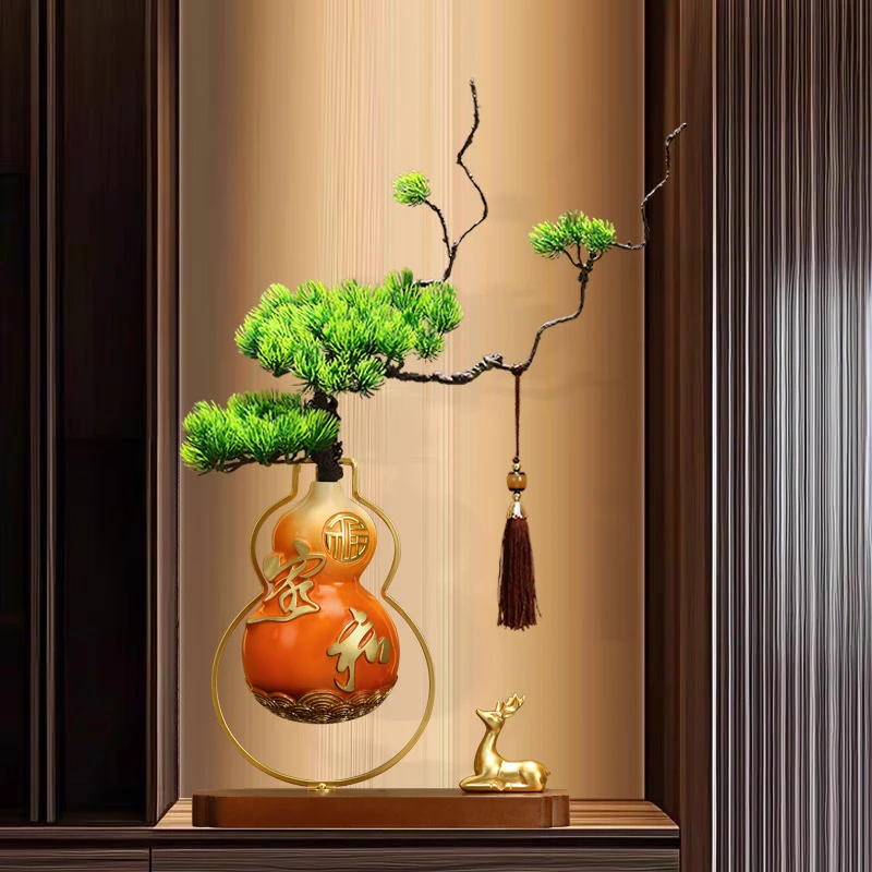 师傅推荐家和兴旺葫芦迎客松摆件中式创意高端客厅电视柜壁龛装饰