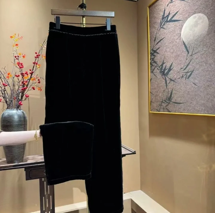 【中先森星星】高定新款100%桑蚕丝丝绒显瘦百搭加棉直筒裤   669