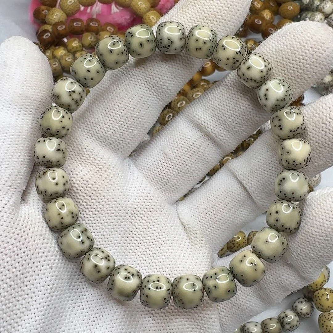 手串星月菩提9老型双留白无烟花老料石玉青花瓷