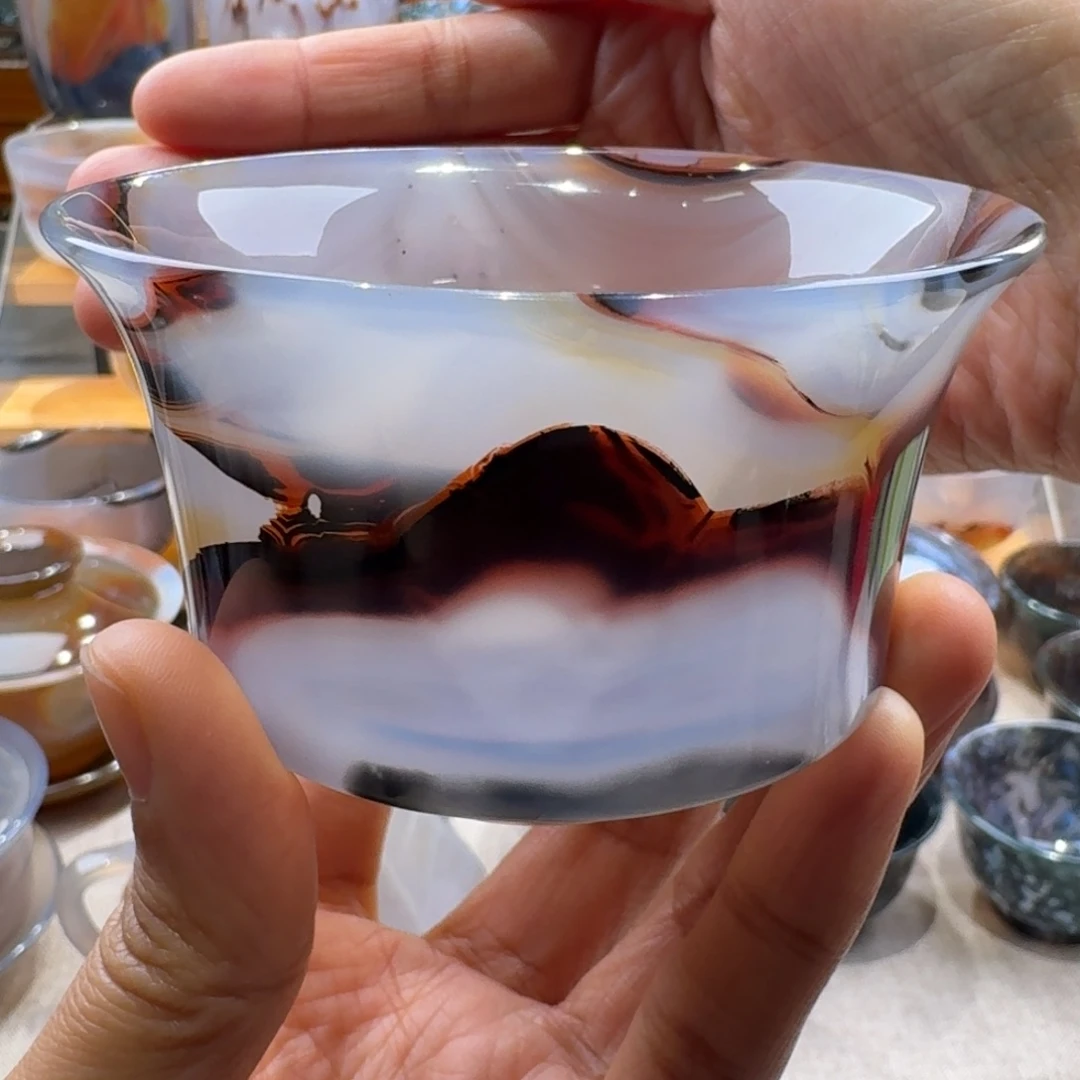 9***爷玛瑙/玉髓未镶嵌玛瑙茶杯