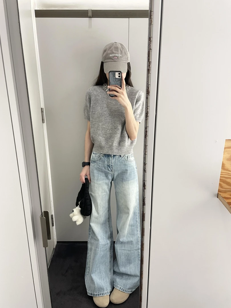 裤长110cm高个子175加长美式复古牛仔裤女高腰宽松显瘦直筒拖地裤