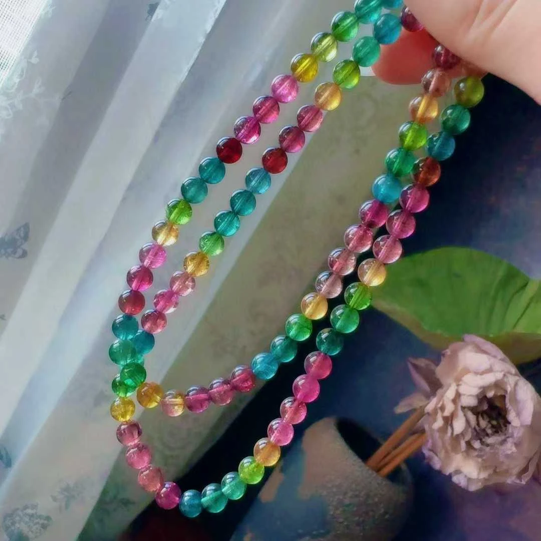 天然真品彩虹碧玺手串三圈6.4mm35.2g正品简约碧玺多圈手链女