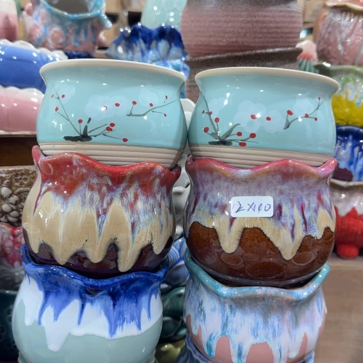 凑9块包邮，有孔，陶瓷花盆