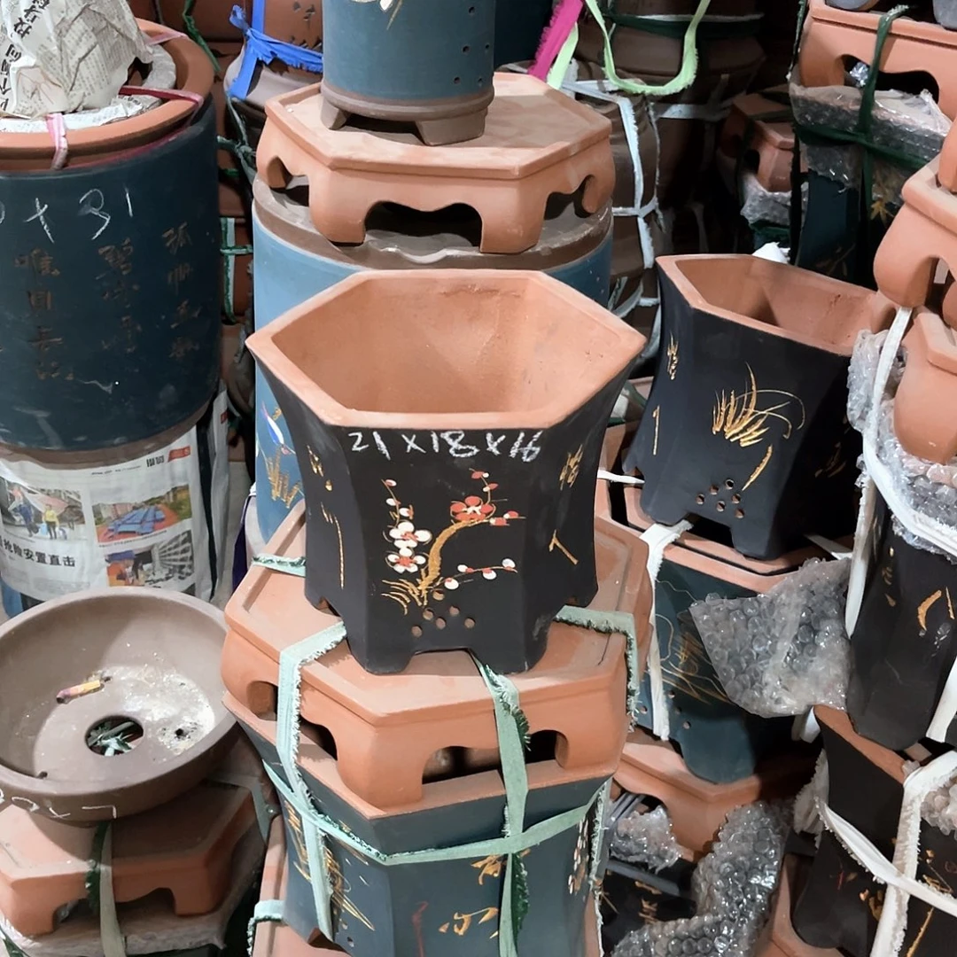 紫砂花盆六方一个
