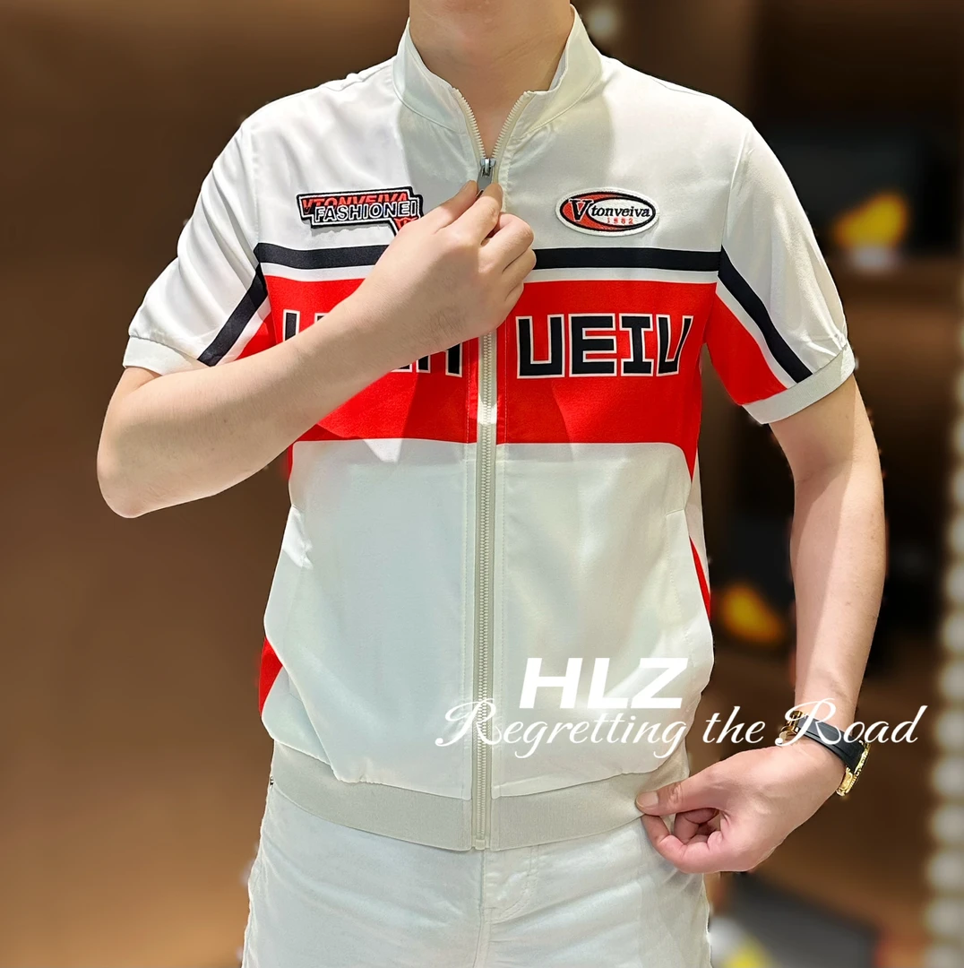 憾路者家2025夏季新款时尚个性撞色潮流运动休闲字母刺绣短袖衬衫