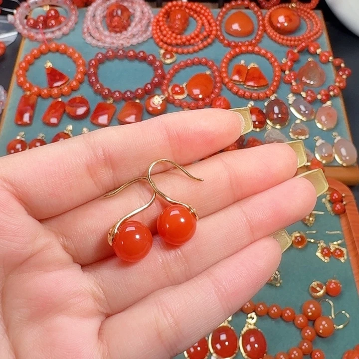 南红玛瑙银S925镶嵌高跟鞋