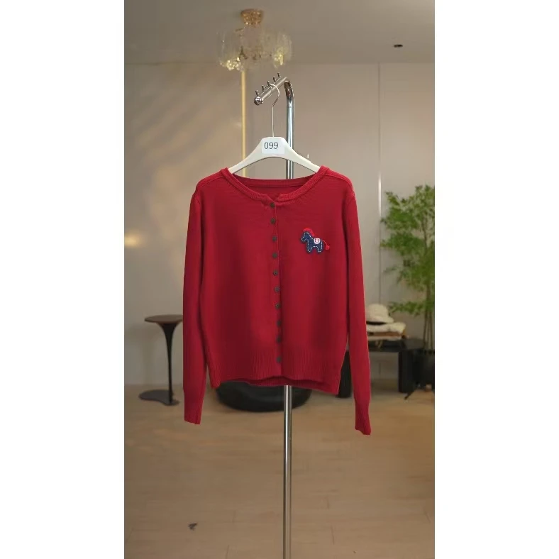 条纹撞色翻领拉链毛衣外套女秋冬季羊毛针织复古休闲圆领上衣T983