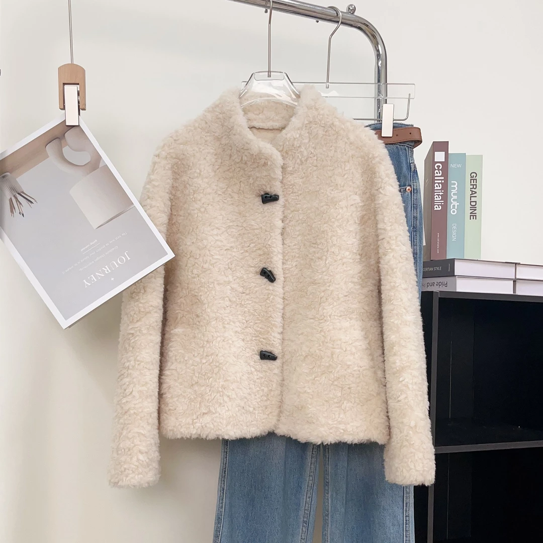 【薇薇专属】Y17绵羊毛100%羊剪绒外套立领颗粒绒短款上衣冬季款
