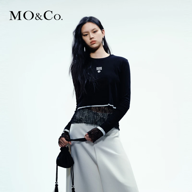 【陈嘉尔专属】MOCO春玫瑰假两件撞色短款长袖T恤MBD1TEET15