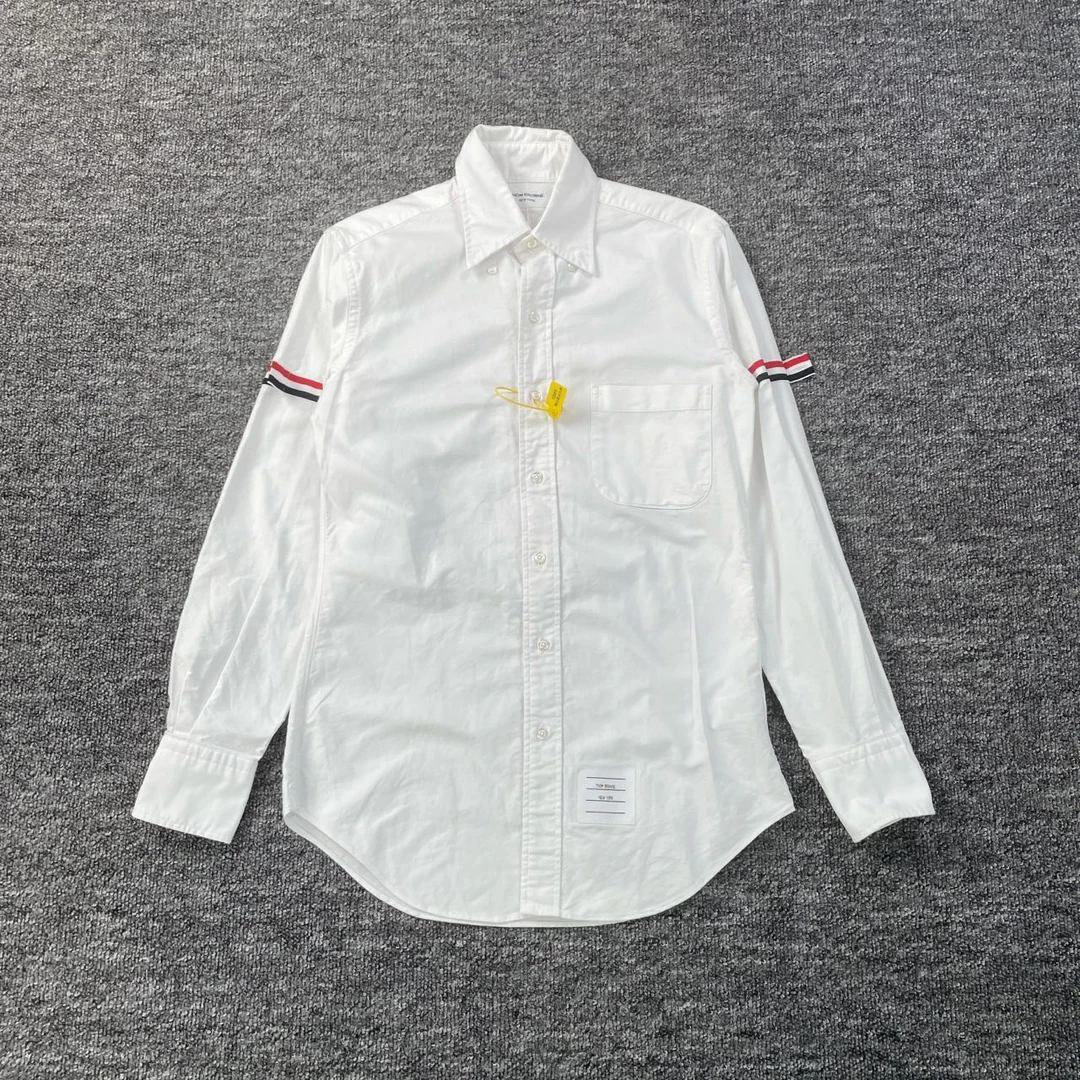 99新 THOMBROWNE 6882/白色经典臂环条纹单排扣长袖衬衫/1码/