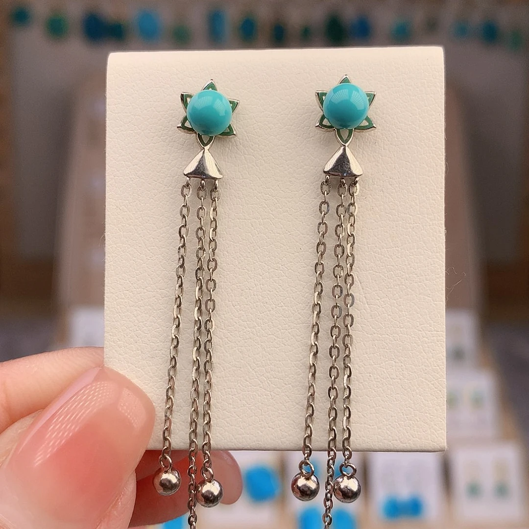 绿松石银S925镶嵌耳饰